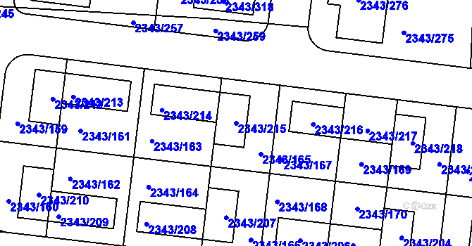 Parcela st. 2343/215 v KÚ Kunratice, Katastrální mapa