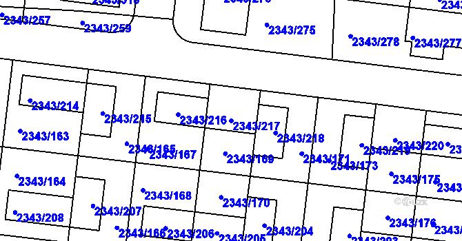 Parcela st. 2343/217 v KÚ Kunratice, Katastrální mapa