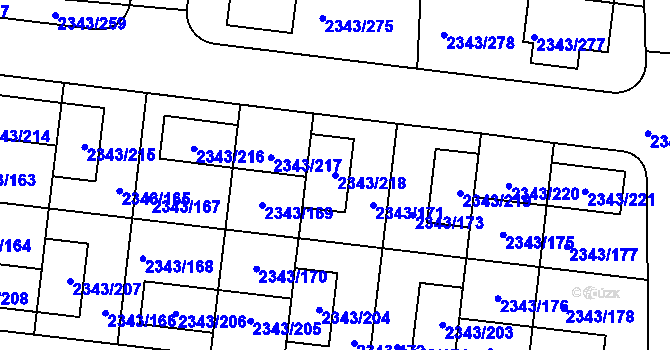 Parcela st. 2343/218 v KÚ Kunratice, Katastrální mapa