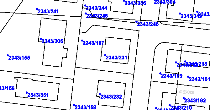 Parcela st. 2343/231 v KÚ Kunratice, Katastrální mapa