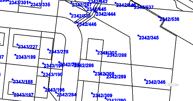 Parcela st. 2342/307 v KÚ Kunratice, Katastrální mapa