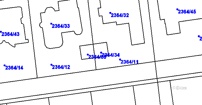 Parcela st. 2364/34 v KÚ Kunratice, Katastrální mapa