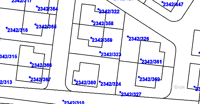 Parcela st. 2342/323 v KÚ Kunratice, Katastrální mapa