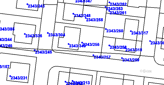 Parcela st. 2343/256 v KÚ Kunratice, Katastrální mapa
