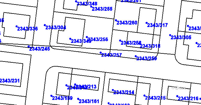 Parcela st. 2343/257 v KÚ Kunratice, Katastrální mapa