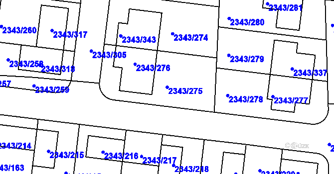 Parcela st. 2343/275 v KÚ Kunratice, Katastrální mapa