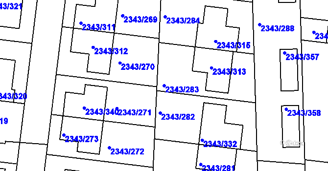 Parcela st. 2343/283 v KÚ Kunratice, Katastrální mapa