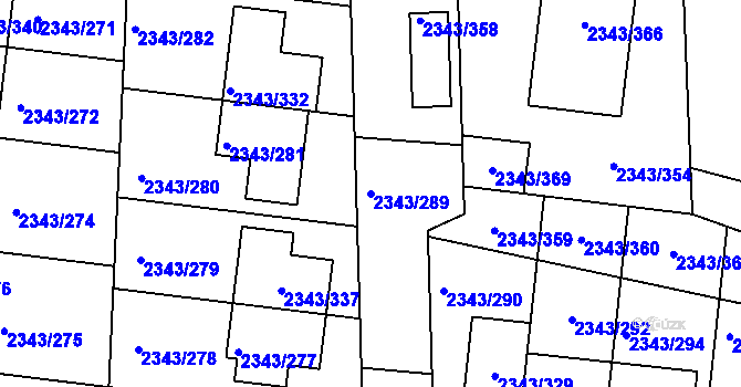 Parcela st. 2343/289 v KÚ Kunratice, Katastrální mapa