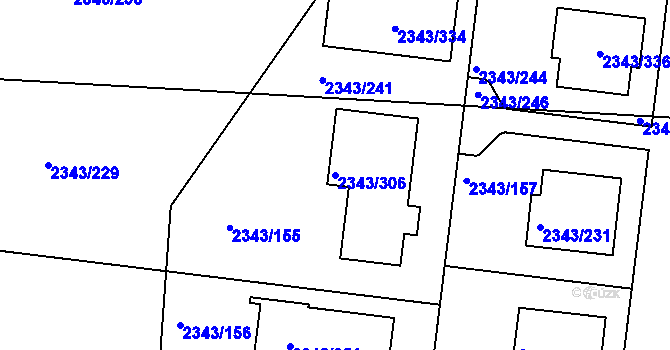 Parcela st. 2343/306 v KÚ Kunratice, Katastrální mapa
