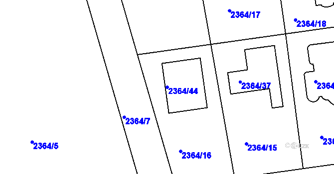 Parcela st. 2364/44 v KÚ Kunratice, Katastrální mapa