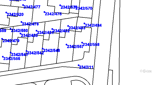 Parcela st. 2342/558 v KÚ Kunratice, Katastrální mapa