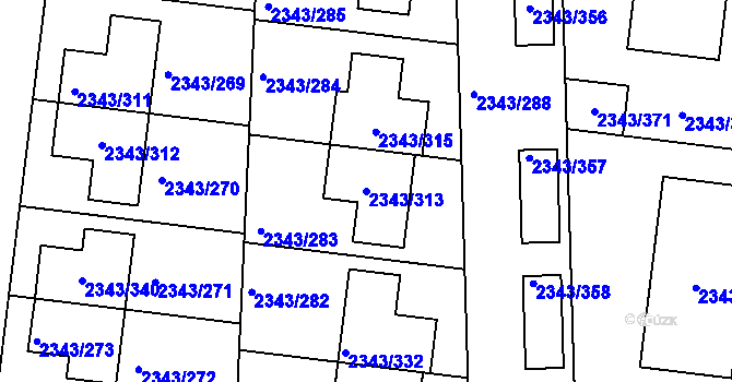 Parcela st. 2343/313 v KÚ Kunratice, Katastrální mapa