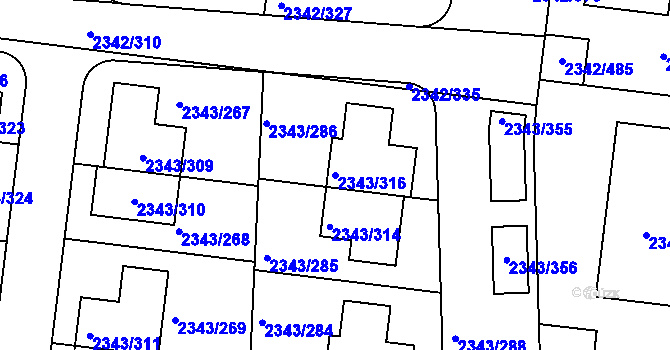 Parcela st. 2343/316 v KÚ Kunratice, Katastrální mapa