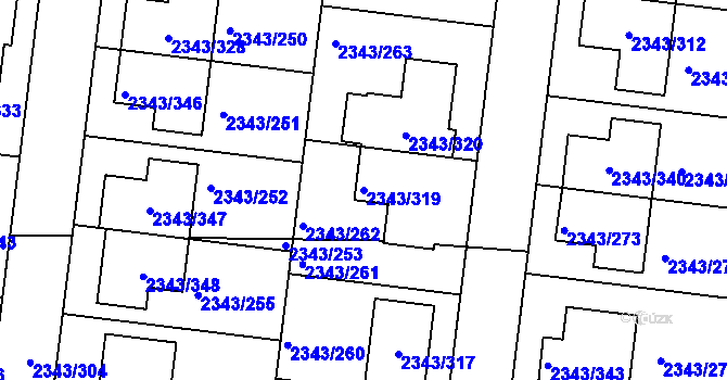 Parcela st. 2343/319 v KÚ Kunratice, Katastrální mapa