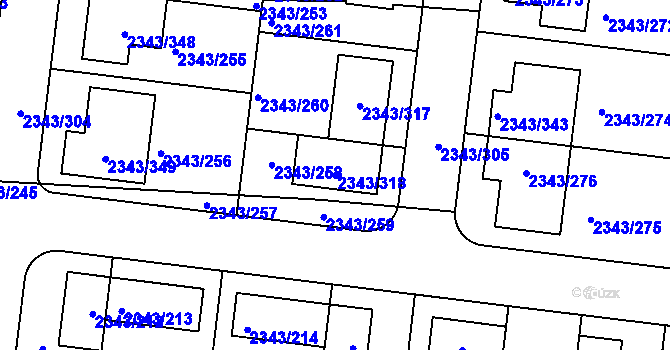 Parcela st. 2343/318 v KÚ Kunratice, Katastrální mapa