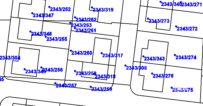 Parcela st. 2343/317 v KÚ Kunratice, Katastrální mapa