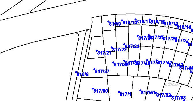 Parcela st. 817/21 v KÚ Kunratice, Katastrální mapa