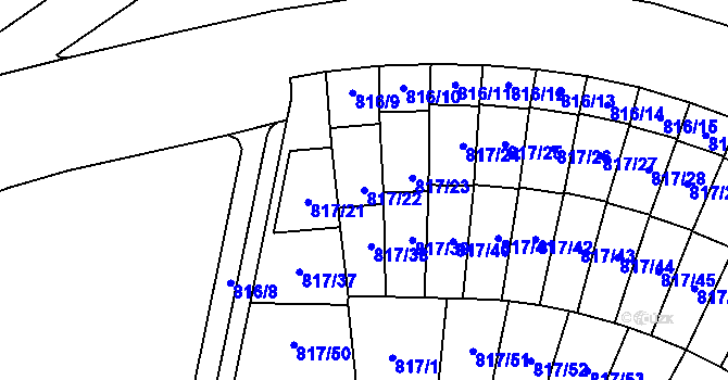 Parcela st. 817/22 v KÚ Kunratice, Katastrální mapa