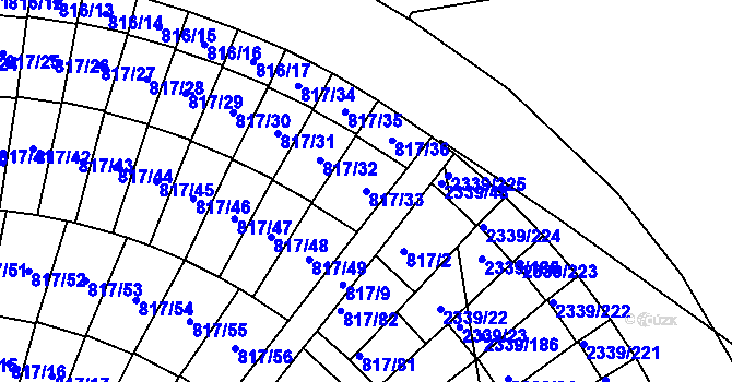 Parcela st. 817/33 v KÚ Kunratice, Katastrální mapa