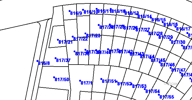 Parcela st. 817/40 v KÚ Kunratice, Katastrální mapa