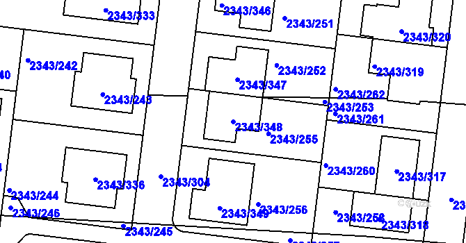 Parcela st. 2343/348 v KÚ Kunratice, Katastrální mapa