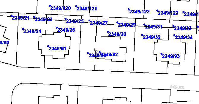 Parcela st. 2349/92 v KÚ Kunratice, Katastrální mapa