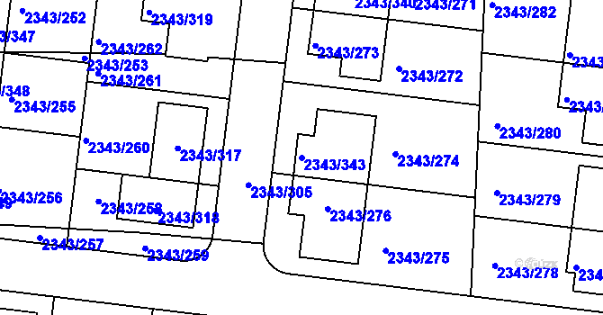 Parcela st. 2343/343 v KÚ Kunratice, Katastrální mapa