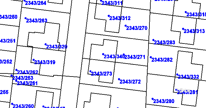 Parcela st. 2343/340 v KÚ Kunratice, Katastrální mapa