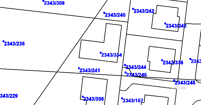 Parcela st. 2343/334 v KÚ Kunratice, Katastrální mapa
