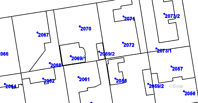 Parcela st. 2069/2 v KÚ Kunratice, Katastrální mapa