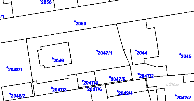 Parcela st. 2047/1 v KÚ Kunratice, Katastrální mapa