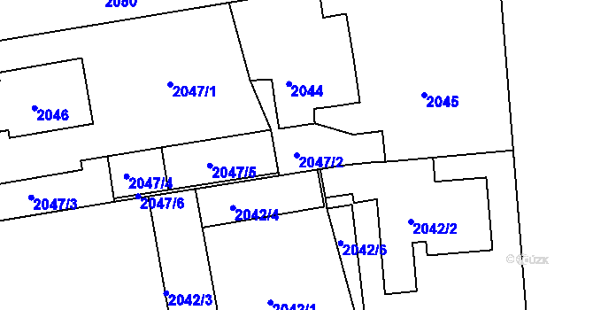 Parcela st. 2047/2 v KÚ Kunratice, Katastrální mapa