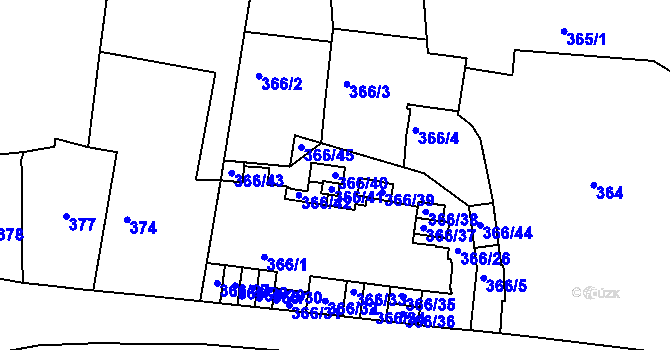 Parcela st. 366/40 v KÚ Kunratice, Katastrální mapa