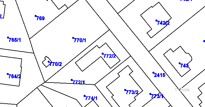 Parcela st. 772/2 v KÚ Kunratice, Katastrální mapa