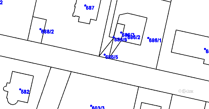 Parcela st. 686/5 v KÚ Kunratice, Katastrální mapa