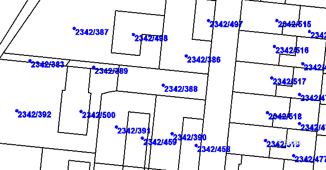 Parcela st. 2342/388 v KÚ Kunratice, Katastrální mapa
