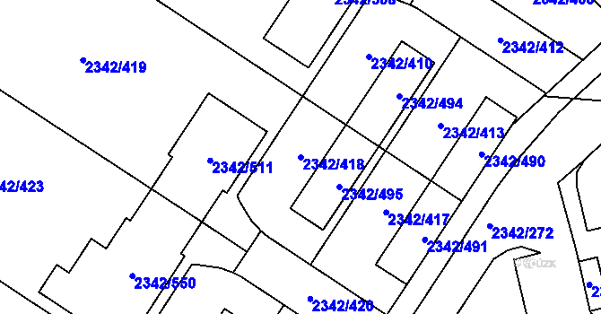 Parcela st. 2342/418 v KÚ Kunratice, Katastrální mapa