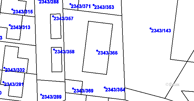 Parcela st. 2343/366 v KÚ Kunratice, Katastrální mapa