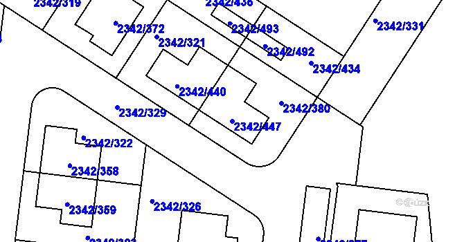 Parcela st. 2342/447 v KÚ Kunratice, Katastrální mapa