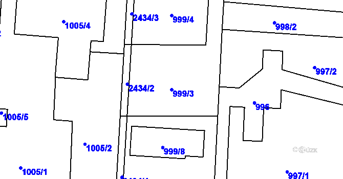 Parcela st. 999/3 v KÚ Kunratice, Katastrální mapa