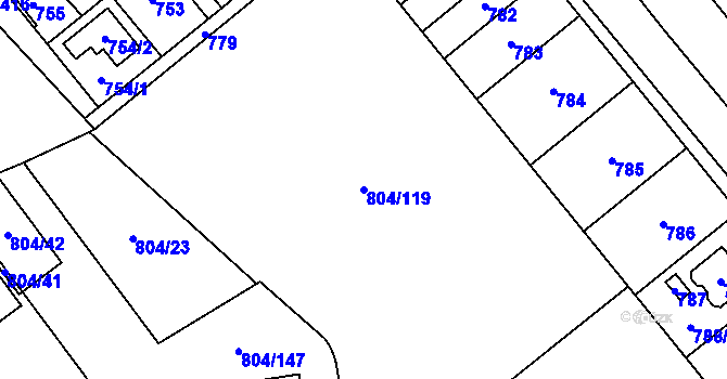 Parcela st. 804/119 v KÚ Kunratice, Katastrální mapa