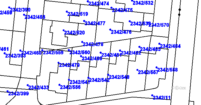 Parcela st. 2342/481 v KÚ Kunratice, Katastrální mapa