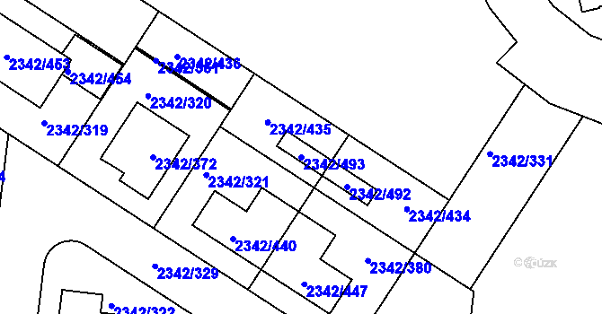 Parcela st. 2342/493 v KÚ Kunratice, Katastrální mapa