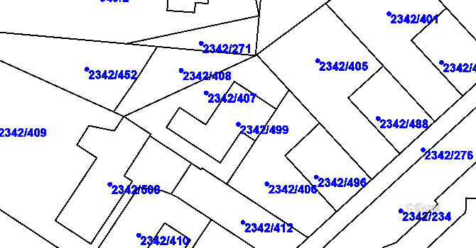 Parcela st. 2342/499 v KÚ Kunratice, Katastrální mapa