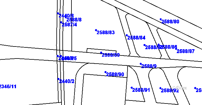 Parcela st. 2588/89 v KÚ Kunratice, Katastrální mapa