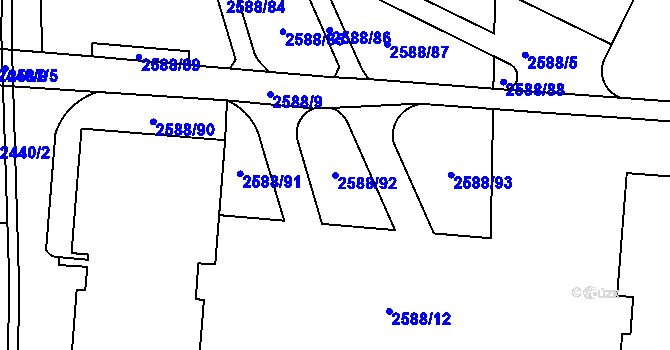 Parcela st. 2588/92 v KÚ Kunratice, Katastrální mapa