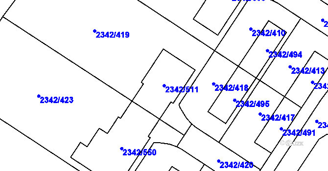 Parcela st. 2342/511 v KÚ Kunratice, Katastrální mapa