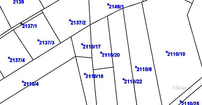 Parcela st. 2110/20 v KÚ Kunratice, Katastrální mapa