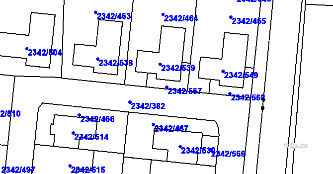 Parcela st. 2342/567 v KÚ Kunratice, Katastrální mapa
