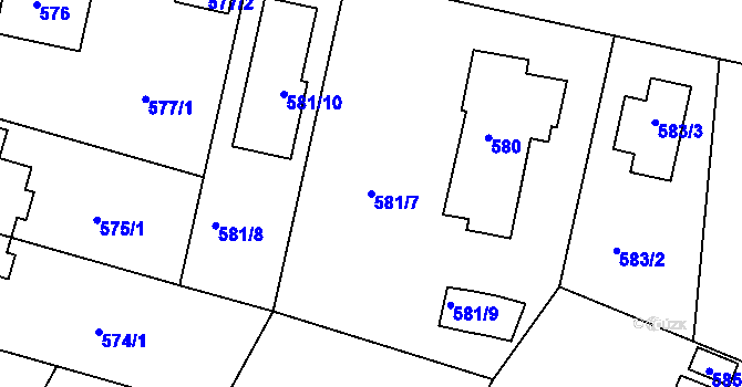 Parcela st. 581/7 v KÚ Kunratice, Katastrální mapa